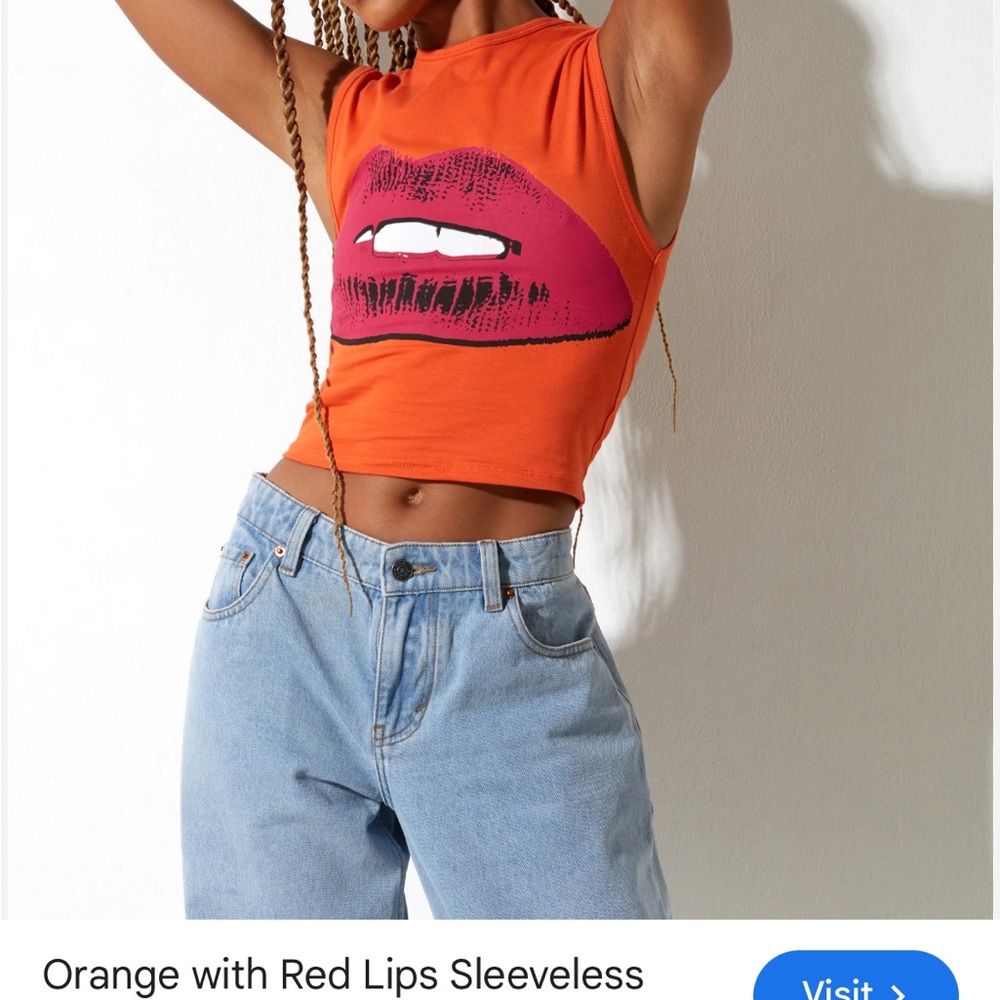Motel Rocks Orange Crop Tank with Red Lip Graphic